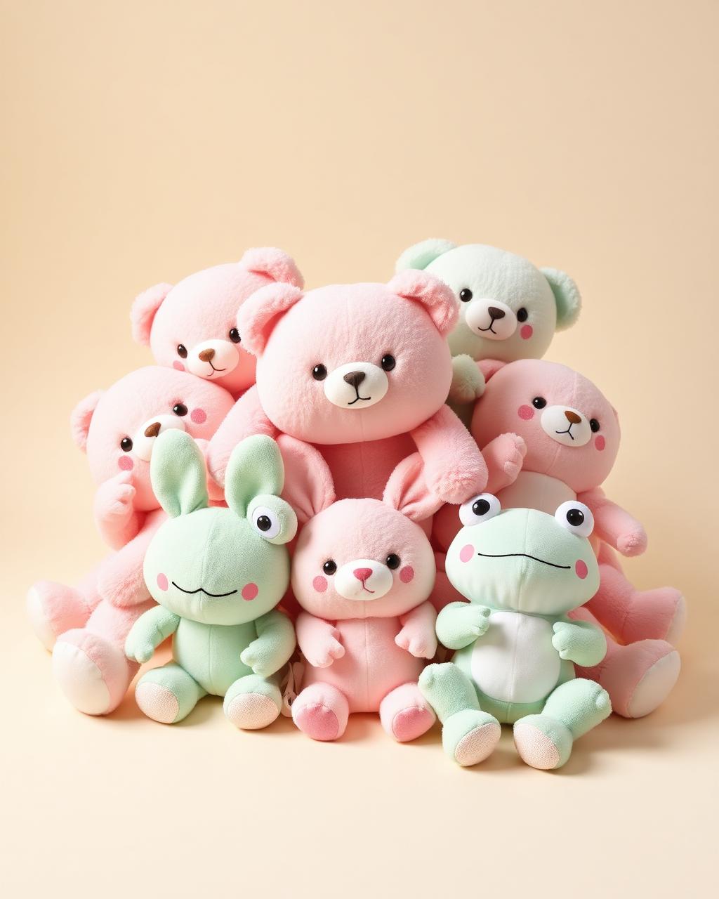 A pile of pastel kawaii plush toys
